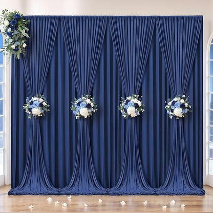 32 x 10ft Navy Blue Backdrop Curtains for Graduations Celebration Polyester Photo Backdrop Curtains No-Wrinkle Long Curtains for Parties Decorations Retirement Birthday Wedding Photoshoot, 8 Panels