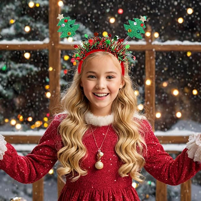 Beleki Christmas Tree Headbands - Glitter Headband Hair Hoop Headwear Cheer Christmas Hair Accessories for Aldut Kids Teens Xmas Festival Party Holiday Themed Events Drees up