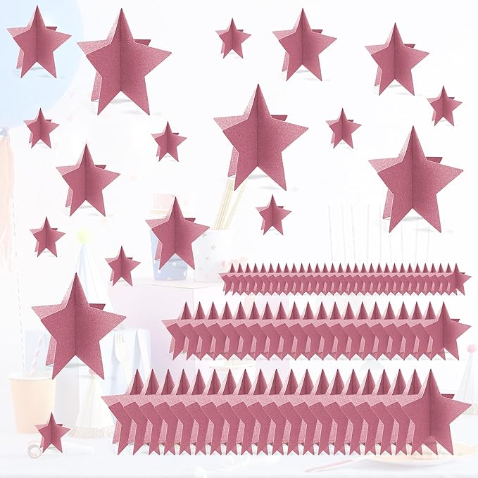 70 Pcs Star Centerpieces Rose Gold Birthday Party Decorations for Women Girls 3D Pink Party Princess Decoration Para Cumpleaños De Mujer Rose Gold Stars Table Decor for Wedding Bridal Shower