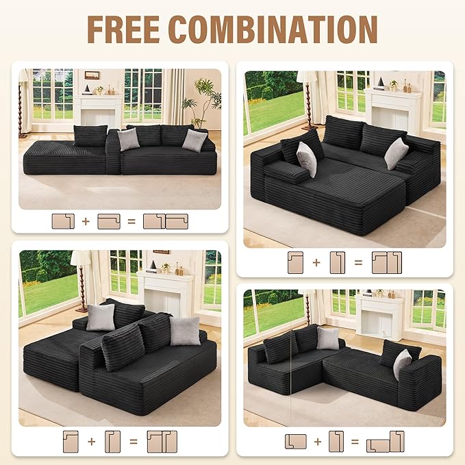 Hobestluk Modular Sectional Sofa Couches L-Shape Couch 3 Seat Modular Sofa Memory Foam Sectional Couches for Living Room, Cloud Couch with Oversized Chaise (96“, Left Facing)