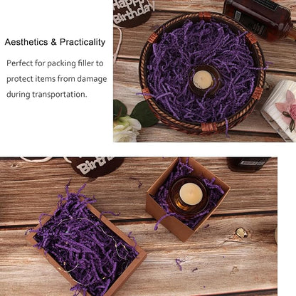 2LB Purple Crinkle Shredded Paper Filler for Gift Baskets Confetti Birthdays Weddings Valentines Day Party Favors Decorations