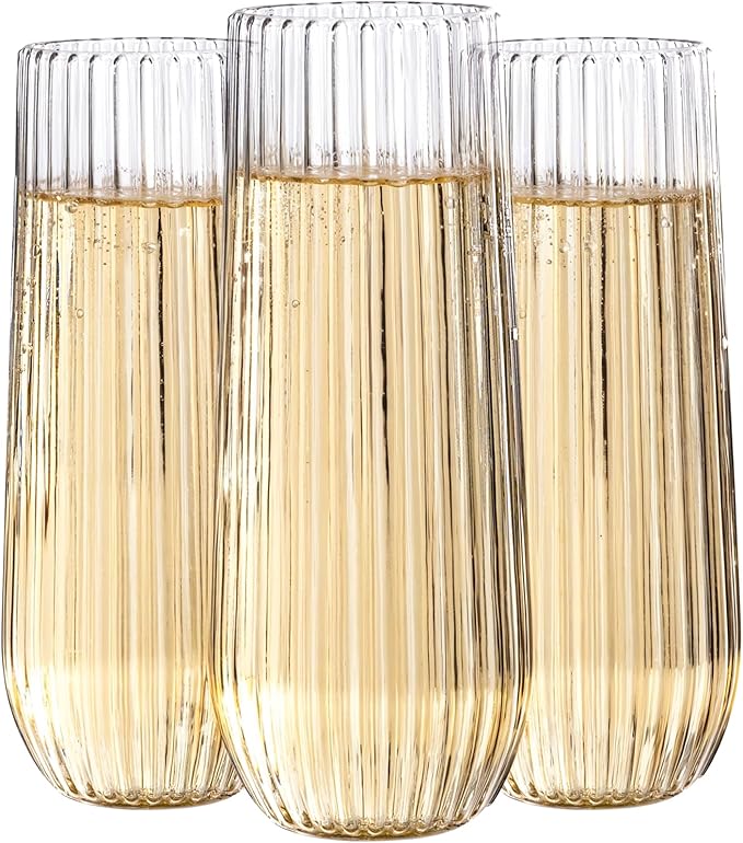 Ciaell 48PCS Plastic Ribbed Champagne Flutes - 9oz Clear Plastic Champagne Glasses - BPA-Free Disposable Shatterproof Toasting Glasses for Weddings, Party, Catering & New Year