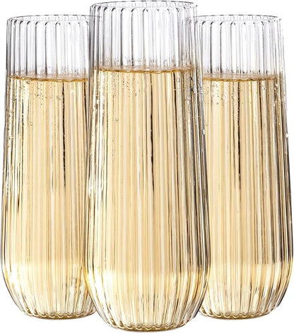 Ciaell 48PCS Plastic Ribbed Champagne Flutes - 9oz Clear Plastic Champagne Glasses - BPA-Free Disposable Shatterproof Toasting Glasses for Weddings, Party, Catering & New Year