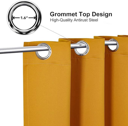 ChrisDowa Grommet Blackout Curtains for Bedroom - Thermal Insulated Room Darkening Curtains for Living Room (1 Panel Set, Mustard Yellow, 52W x 45L)
