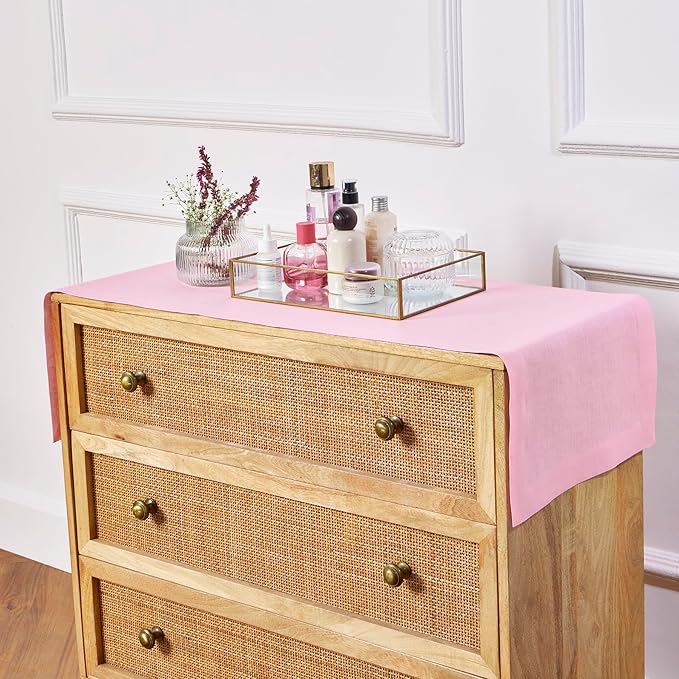Solino Home Linen Table Runner 36 Inches - 100% Pure Linen Pink Lemonade Table Runner 14 x 36 Inch Ideal for Dresser and Coffee Tables - Fete