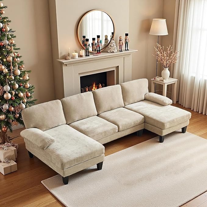 VINGLI 110" Sectional CouchChenilleht Khaki