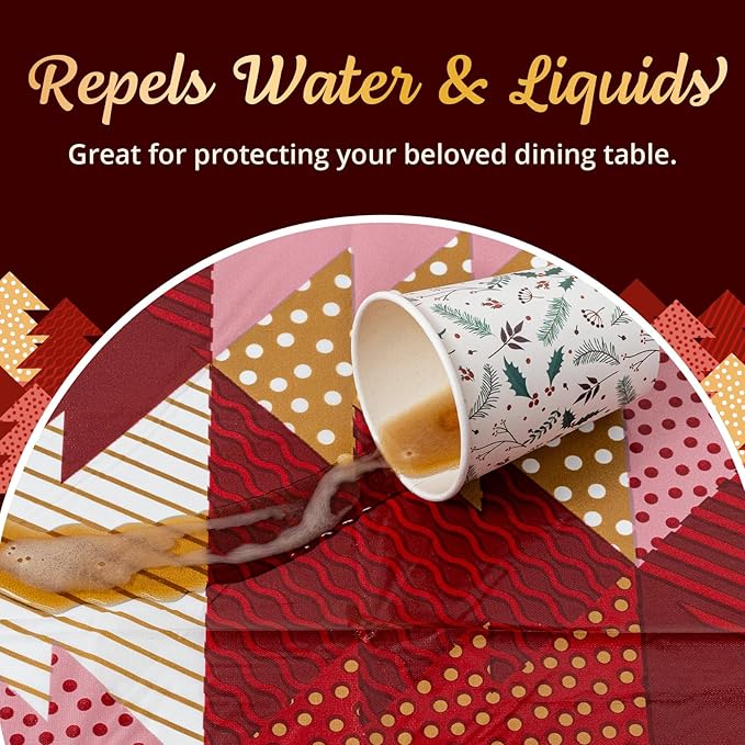 Christmas Tablecloth, 6-Pack Disposable Table Cloths, Red and Gold Christmas Tree Plastic Table Covers, 54 x 108 Inches, Xmas Party Decorations