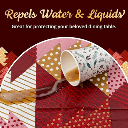 Christmas Tablecloth, 6-Pack Disposable Table Cloths, Red and Gold Christmas Tree Plastic Table Covers, 54 x 108 Inches, Xmas Party Decorations