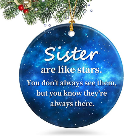 Sisters are Like Stars Christmas Ornament for Best Friend,Sister Friendship Gifts for Women Sisters Best Friends Bestie BBF,Ceramic Friendship Ornament Gift for Christmas Decoration Birthday Ideas