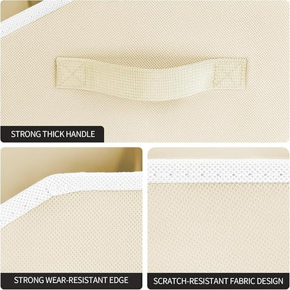 Storage Bins for Shelves - Large Trapezoid Closet Shelf Organizer, Fabric Organization Bins with Handles, Storage Baskets for Clothes, Towel, Purse, 4 Pack, Beige
