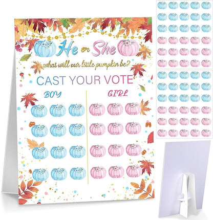 Poen Gender Reveal Board with Stand What Will Our Be Gender Reveal Game with 60 Pcs Voting Stickers for Cast Your Vote Guess Game Baby Shower(Warm)