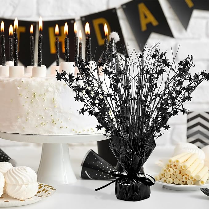 Crowye 18 Pcs Foil Spray Centerpiece Christmas Party Winter Star Table Decoration Burst Metallic Table Centerpieces for Birthday Party Season Holiday(Black)