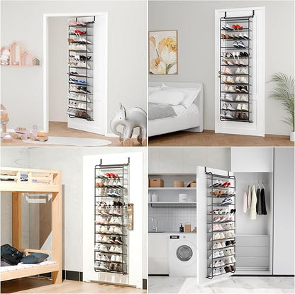 Whitmor 36 Pair Over The Door Shoe Organizer, 12 Tier Hanging Shoe Organizer, Heavy Duty Metal & Mesh Shoe Holder, Hanging Shoe Rack for Closet Organizer, 69"L x 21.7"W x 7.5"H, Matt Gunmetal