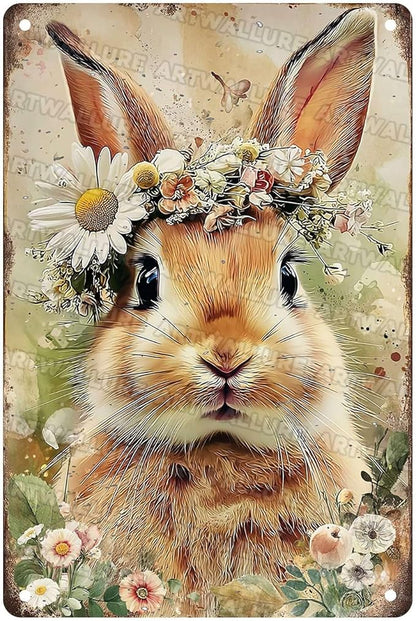 Easter Bunny Rabbit Tin Sign Vintage Metal Decor for Bedroom garen Living Room Kitchen Wall Decor Rabbit Art Gift 8x12Inch