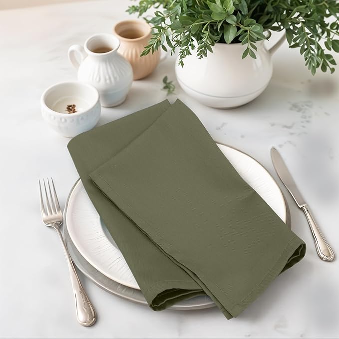 Zoyer Cloth Napkins Set of 12, 18x18 Inches Cotton Enrich Napkins Cloth ‎Washable, Soft & Durable Dinner Napkins for Parties, Wedding, Christmas, ‎Thanksgiving & Everyday Use - Martini Olive