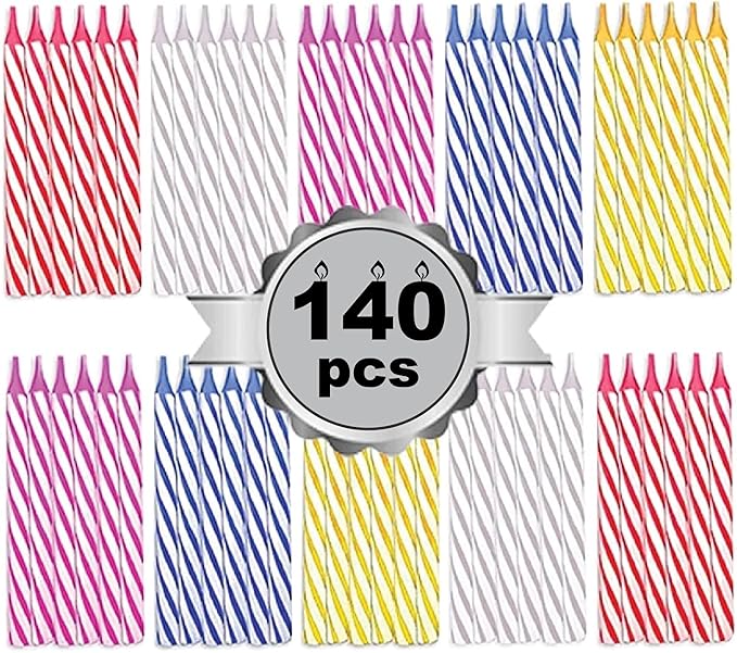 Cwise - 140 Count Birthday Candles - Spiral Candles for Cake or Cupcake - Celebration Candles - Mega Pack for Cakes - Colorful Birthday Candles