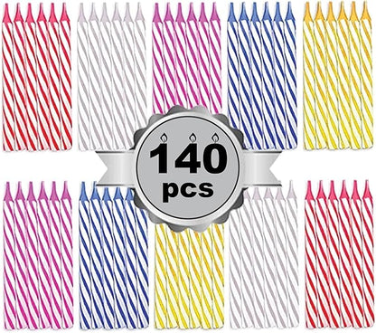 Cwise - 140 Count Birthday Candles - Spiral Candles for Cake or Cupcake - Celebration Candles - Mega Pack for Cakes - Colorful Birthday Candles