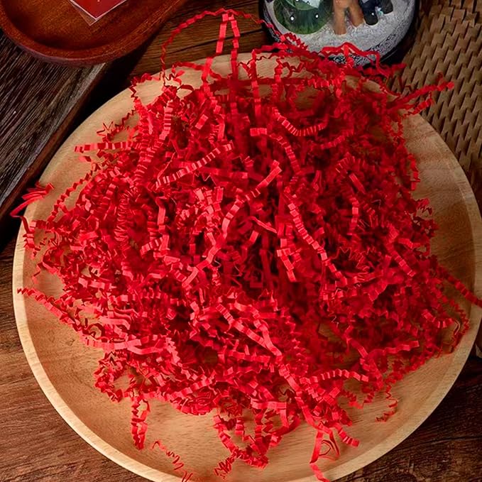 ZEBMOON 1 LB Red Crinkle Cut Paper Shred Filler Great for Gift Wrapping, Basket Filling, Birthday, Wedding, Halloween, Thanksgiving, Christmas Day, New Year Party Decorations Filling Supplies