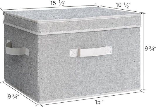 StorageWorks Fabric Storage Bins with Lid, Decorative Storage Boxes for Shelves, Stackable Closet Organizer Basket with Handles, Large, Gray, 2-Pack
