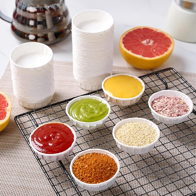 LITOPAK 1 oz 500 Pack Disposable Paper Souffle Cups, Paper Sample Cup for Tasting Pills, Food Dessert, and Condiments