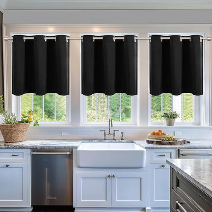 ChrisDowa Blackout Curtains 36 Inches Long for Living Room, Grommet Thermal Insulated Room Darkening Curtains for Bedroom (1 Panel Set, Black, 42W x 36L)