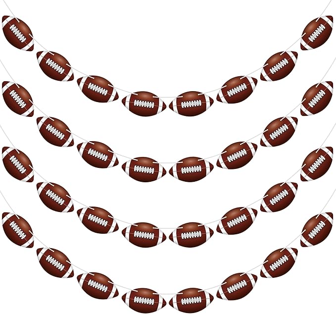 4 Pack Football Party Decorations, 32 PCS Football Cardboard Pre-Assemble Game Day Party Banner Garland for Bowl Game Day Sports Themed Party Supplies Birthday Cutouts Banner Decor
