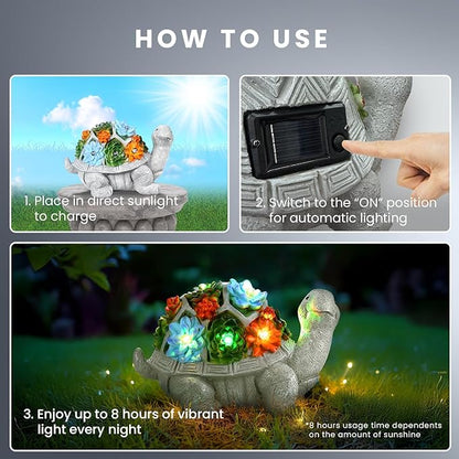 HOM Solar Turtle Statue - Solar Powered Turtle for Garden Decor with LED - Waterproof Solar Lights Outdoor for Patio, Yard, Porch