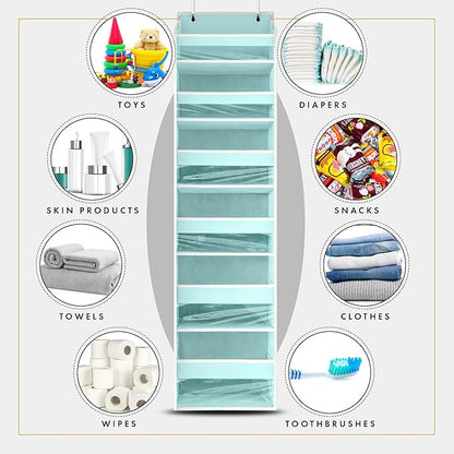HOMELUX THEORY UPGRADED 6 Tiers Over The Door Organizer Hanging - 100D EXTRA THICK & 50lbs HUGE CAPACITY, 12 Side Mesh Pockets Over The Door Shoe Organizer, Hanging Closet Organizer (Baby Blue, 2pc)