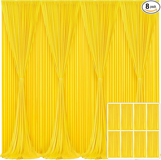 8 Panels Yellow Backdrop Curtain for Parties Wrinkle Free Lemon Yellow Photo Curtains Backdrop Drapes Fabric Decoration for Birthday Party Wedding Baby Shower 40ft(W) x 10ft(H)