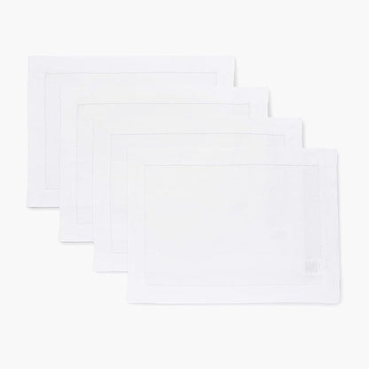 Solino Home Linen Placemats Set of 4 - Classic Hemstitch White Placemats 14 x 19 Inch - 100% Pure Linen Table Mats for Fall, Autumn, Winter, Christmas, Holiday, New Year