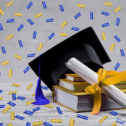 KatchOn, Blue and Gold 2025 Graduation Confetti - Pack of 500 | 2025 Grad Confetti for Blue and Gold Graduation Decorations 2025 | Class of 2025 Decoration, Prom Decorations 2025