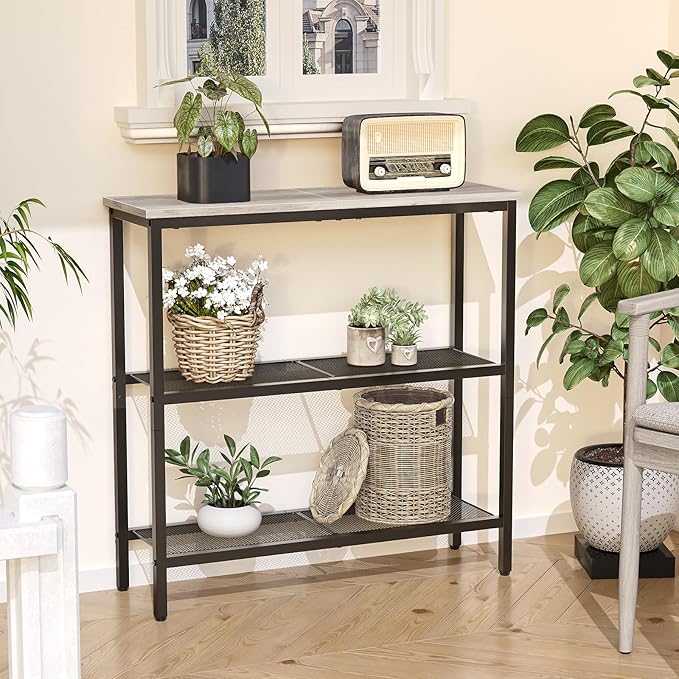 HOOBRO 29.5" Narrow Console Table, 3-Tier Entryway Table, Thin Sofa Table with Shelves, Side Table, Display Table, for Hallway, Entrance, Living Room, Bedroom, Greige and Black BG73XG01