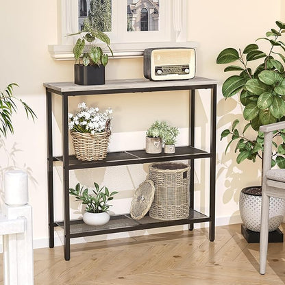 HOOBRO 29.5" Narrow Console Table, 3-Tier Entryway Table, Thin Sofa Table with Shelves, Side Table, Display Table, for Hallway, Entrance, Living Room, Bedroom, Greige and Black BG73XG01