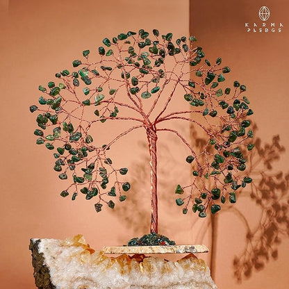 KARMAPLEDGE Crystal Tree Home and Office Decoration, Green Aventurine Healing Stones Handmade Crystal Decor Tree of Life for Positive Energy, Good Luck, Money and Spiritual Gifts for Women