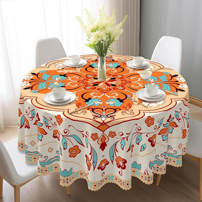 Eikione Bohemia Round Tablecloth 70inch,Table Cloth Waterproof and Wrinkle-Free, Boho Table Covers, Summer Decorations for Home
