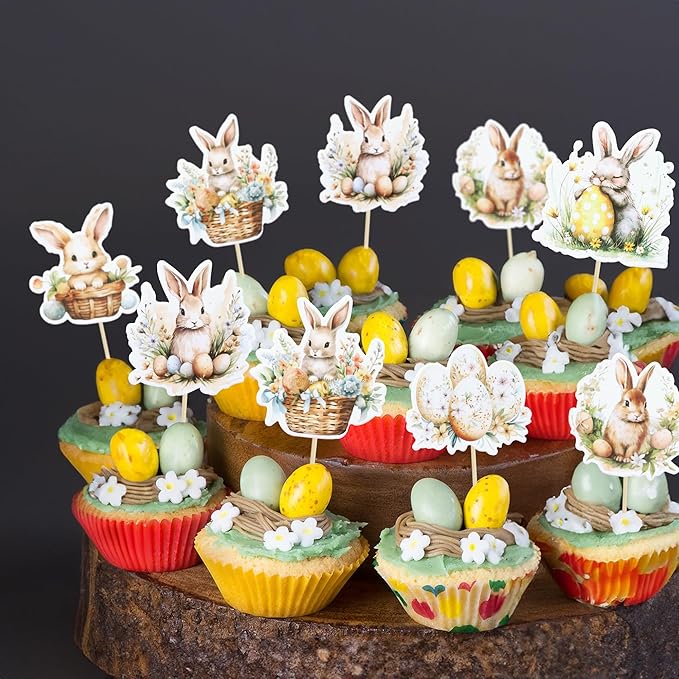 Ephlyn 36 Pcs Cupcake Toppers - Happy Easter & Spring Birthday Cake Decorations