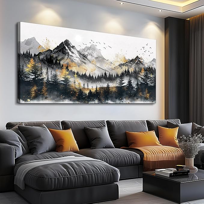 FUHAIHUA Large Wall Art For Living Room Canvas Wall Decor For Bedroom Forest Mountain Landscape Painting Office Mural Abstract Pictures Prints Artwork Aesthetic Family Room Decoration 24x48 In