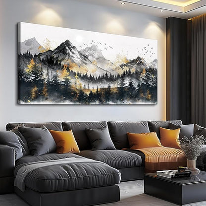FUHAIHUA Large Wall Art For Living Room Canvas Wall Decor For Bedroom Forest Mountain Landscape Painting Office Mural Abstract Pictures Prints Artwork Aesthetic Family Room Decoration 24x48 In