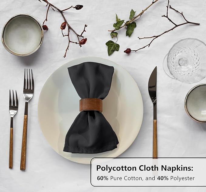 Zoyer Cloth Napkins Set of 12, 18x18 Inches Cotton Enrich Napkins Cloth ‎Washable, Soft & Durable Dinner Napkins for Parties, Wedding, Christmas, ‎Thanksgiving & Everyday Use - Black