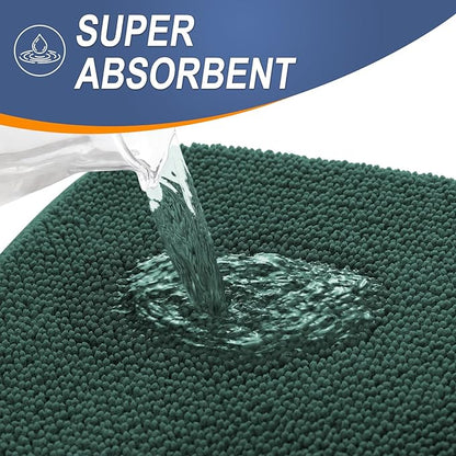 OLANLY Thick Memory Foam Bath Mat Rug 47x20, Extra Soft Absorbent Bathroom Rug, Quick Dry Bath Mats, Non-Slip, Washable Carpet for Bathroom, Tub and Shower, Home Decor Accessories, Blackish Green
