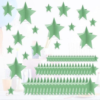 70 Pcs Star Centerpieces for Table Green Birthday Party Decorations 3D Green Party Graduation Poms Decoration Stars Table Decor Boho Decoration for Women Girls