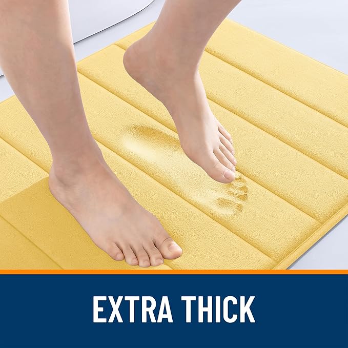 OLANLY Memory Foam Bath Mat 24x16, Super Soft Absorbent Bathroom Rugs, Quick Dry, Machine Washable Shower Floor Rugs, Bathmat Carpet, Bathroom Home Decor Accessories, Yellow
