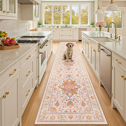 Area Rugs 2'x10' Runner Rug Non Slip Washable for Kitchen Hallway Bedroom Beside Laundry Room Bathroom Rug, Floor Carpet, Light Pink Colorful