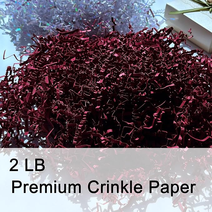 2LB Burgundy Crinkle Paper Filler for Gift Baskets Easter Egg Grass