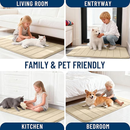 OLANLY Memory Foam Long Bathroom Rugs Runner 59x20, Super Soft Absorbent Bath Mat, Quick Dry, Machine Washable Shower Floor Rugs, Bathmat Carpet, Bathroom Home Decor Accessories, Beige