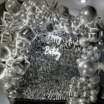 Silver Foil Balloons, 22in Large Foil Silver Balloons Metallic 4D Round Mirror Balloon for Wedding Baby Shower Birthday Graduation New Year Party Decorations
