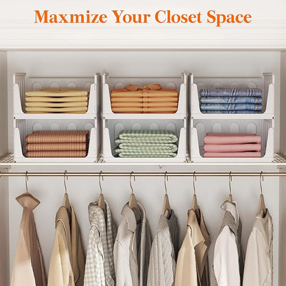 Lifewit 8 Pack Stackable Closet Organizers and Storage Basket for Clothes, Plastic Sweater Storage Bins for Wardrobe, Multifunctional Pants Organizer for RV, Pantry, Bathroom, Kitchen, Dorm, 24L