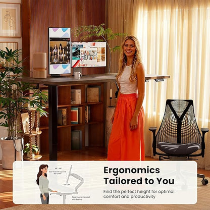 ErGear Height Adjustable Electric Standing Desk, 55 x 28 Inches Sit Stand up Desk, Memory Computer Home Office Desk, Dark Walnut