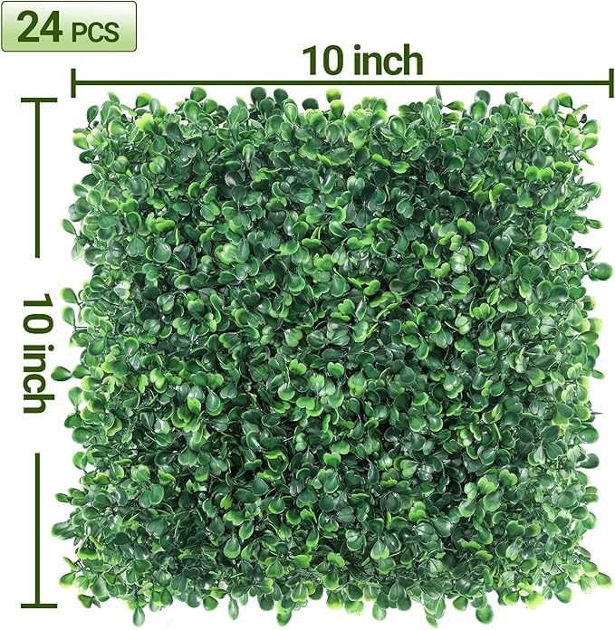 ZXMOTO 10" x 10" Artificial Boxwood Hedge Panels 24PCS Faux Greenery Wall Privacy Hedge Screen, Grass Wall Decoration Faux Greenery Wall Panel for Indoor Outdoor Garden Backyard Home Decor