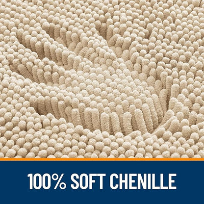 OLANLY Toilet Rugs U-Shaped 24x24, Extra Soft Absorbent Chenille Contour Bathroom Rugs for Toilet, Dry Quickly, Machine Washable, Non-Slip Bath Mat, Beige